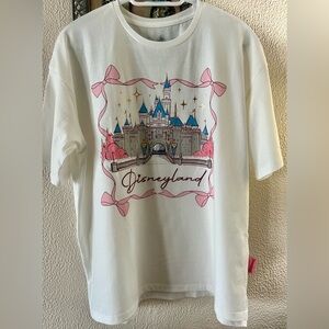 *Read 2025 Disneyland Disney Parks Castle Ribbons Pink Bows Tshirt Oversized